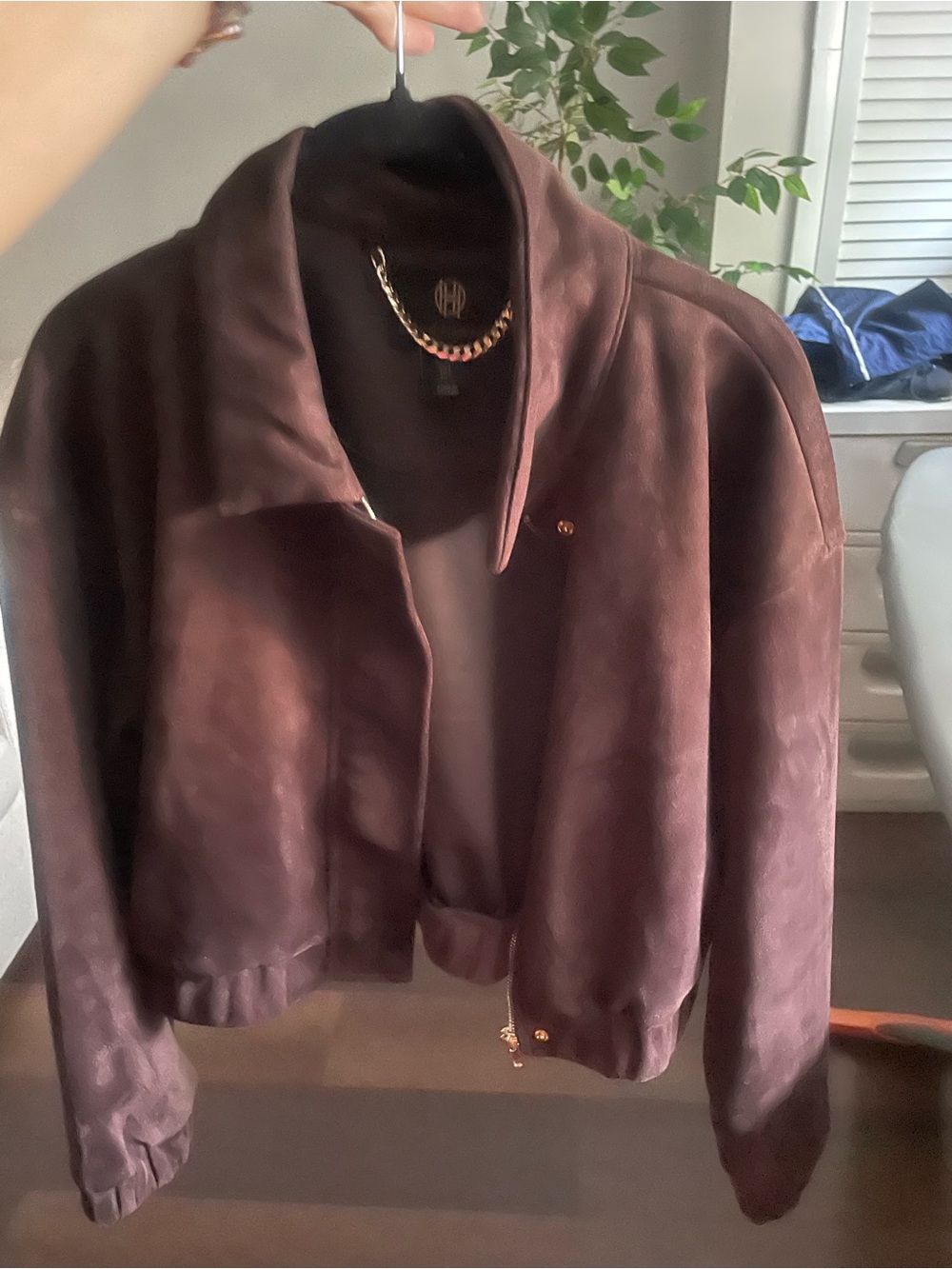 House of Harlow 1960 Brown Suede Cropped Bomber Jacket
